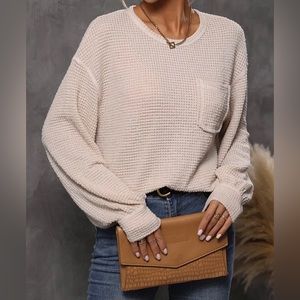 Bishop Sleeve Pocket Patched Topstitching Tee - L